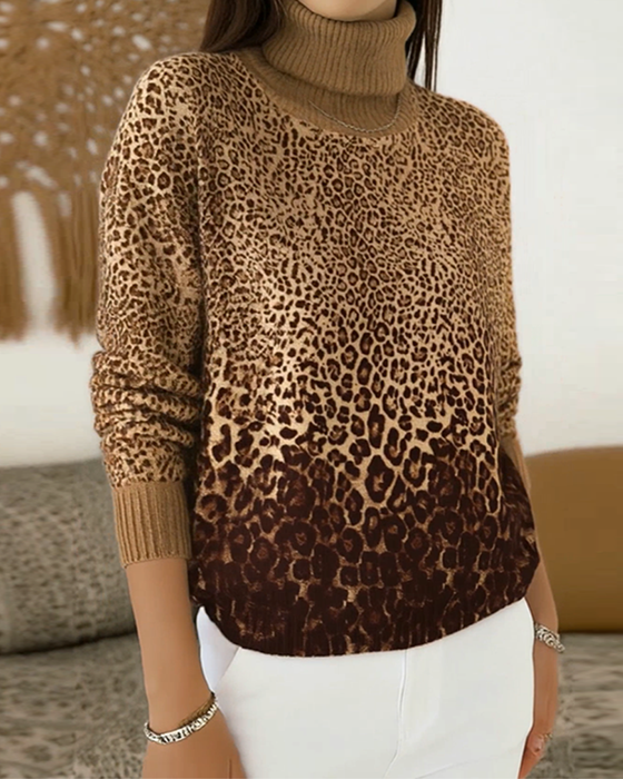 Tröja Leopardprint Casual Hög Hals