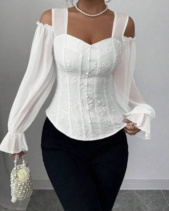 Blus Off-Shoulder Lång Ärm Midja