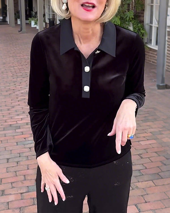 Elegant blus i enfärgad långärmad sammet