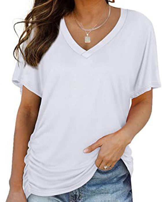T-Shirt Veckad Enfärgad V-Ringning
