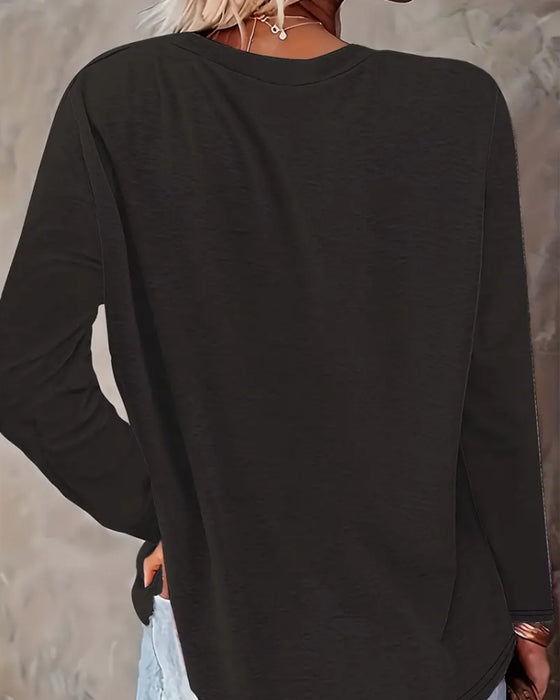 Snögubbetryckt casual långärmad topp med rund hals