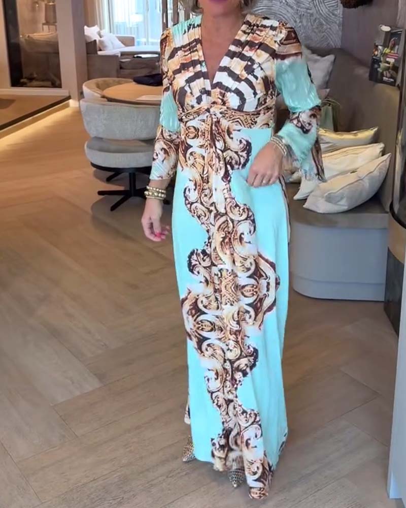 Klänning V-Ringning Tryckt Bekväm Casual