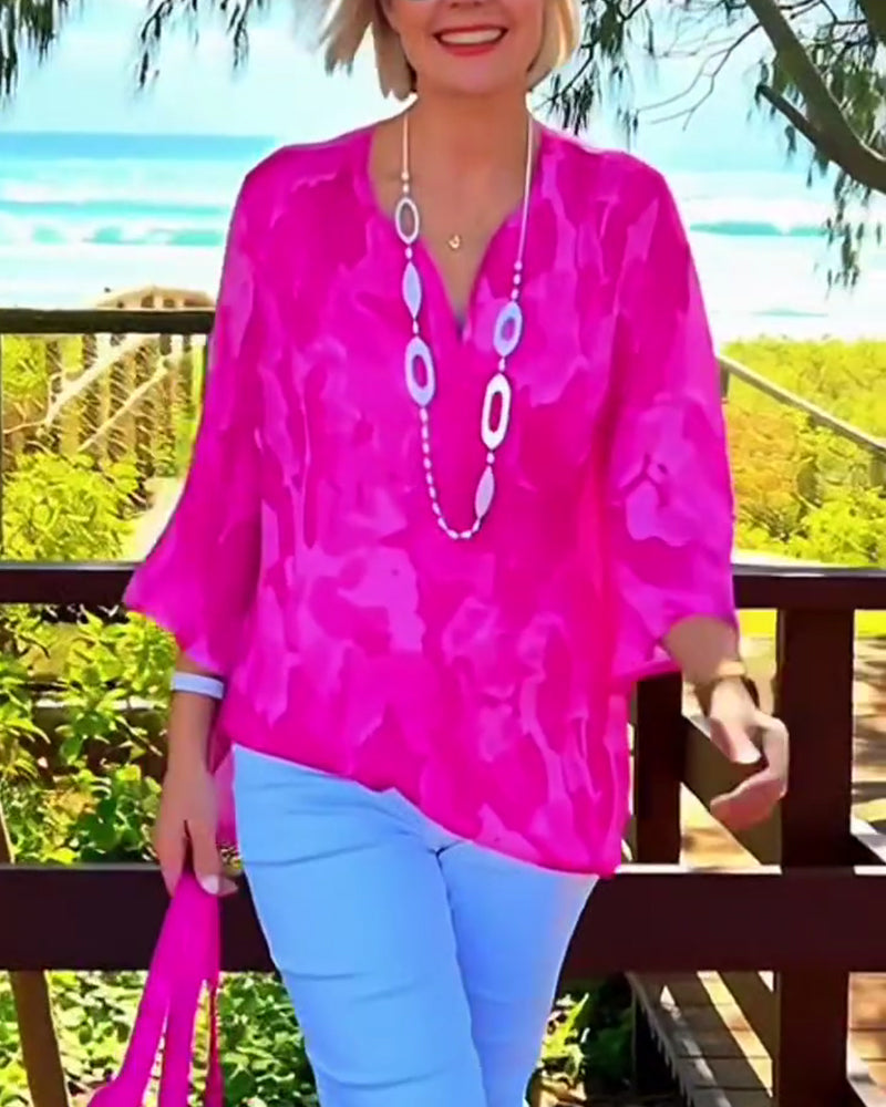 Blus V-Ringad Lätt Tryck