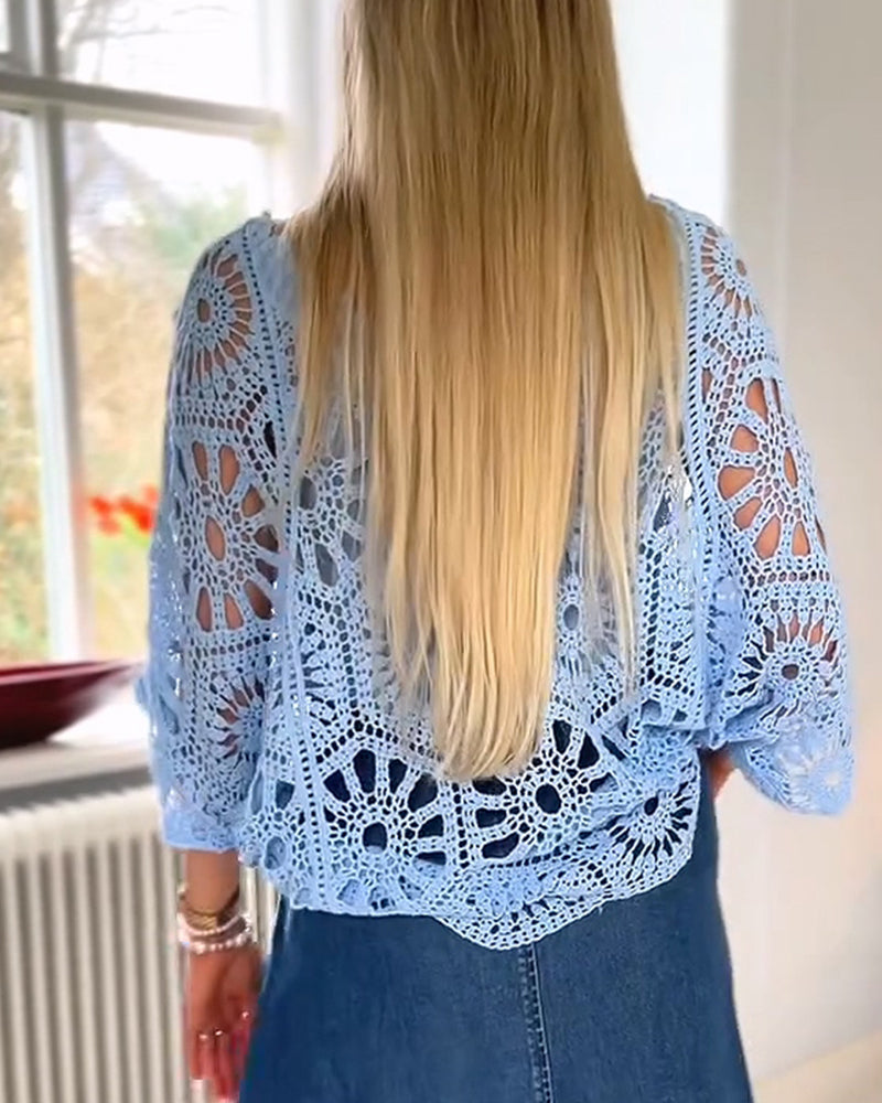 Pullover Enfärgad V-Ringning Utskärning Stickad Omslag