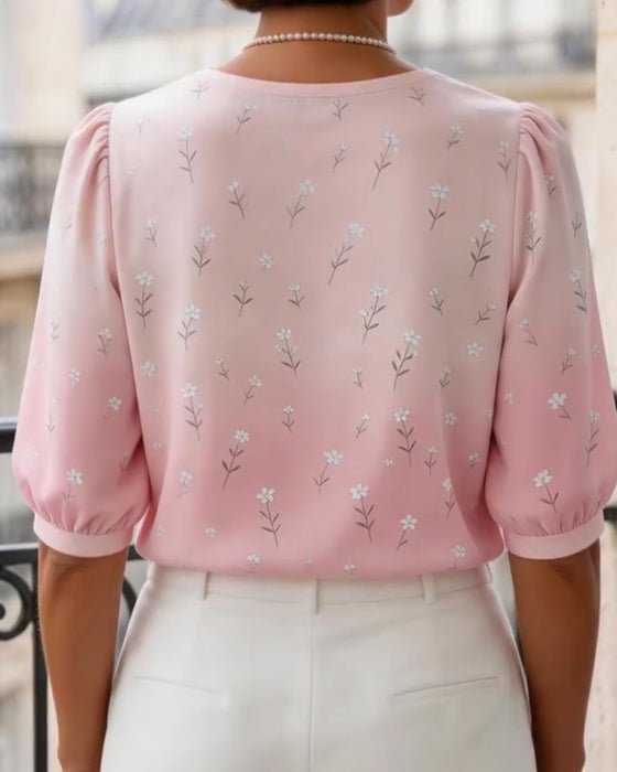 Blus Blommig Peter Pan Krage Bubbel Ärm
