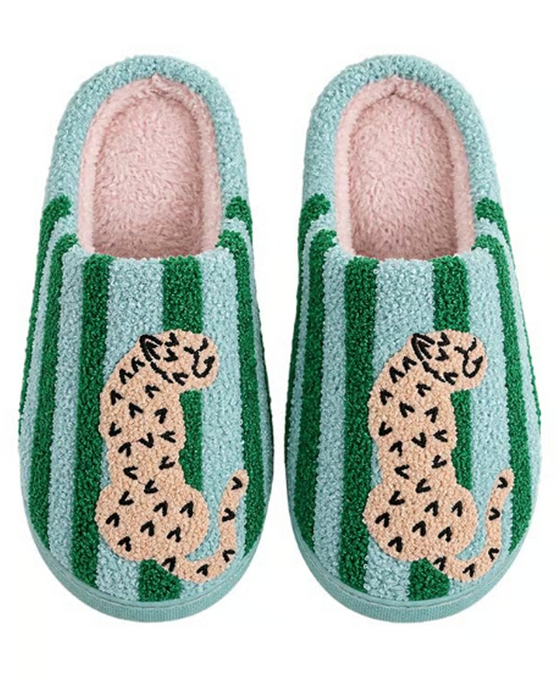 Dam Retro Randig & Leopard Luddig Tofflor