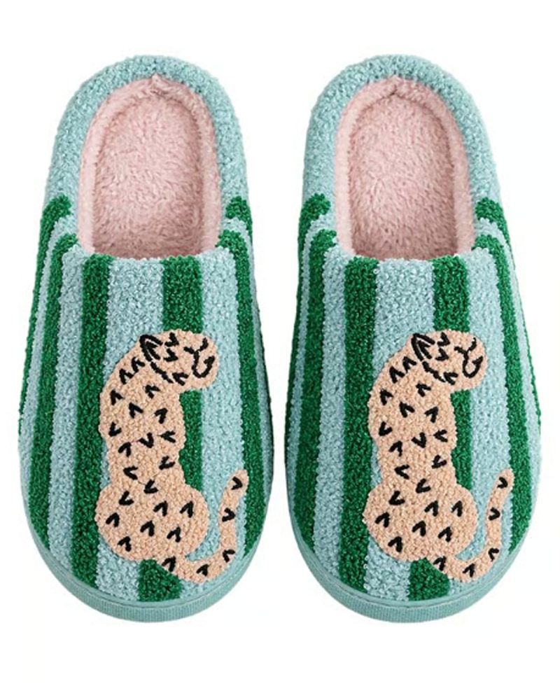 Dam Retro Randig & Leopard Luddig Tofflor
