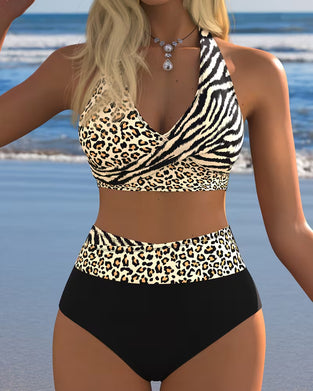 Bikini Hög Midja Leopard Zebra Tryck