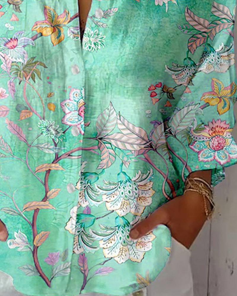 Skjorta Mode Tryckt Nedvikt Krage