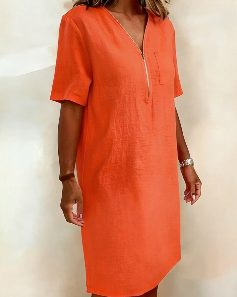 Klänning V-ringning Halv Dragkedja