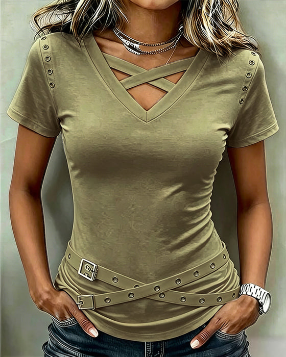 T-Shirt Kors Rem Hål Ut Slim Passform
