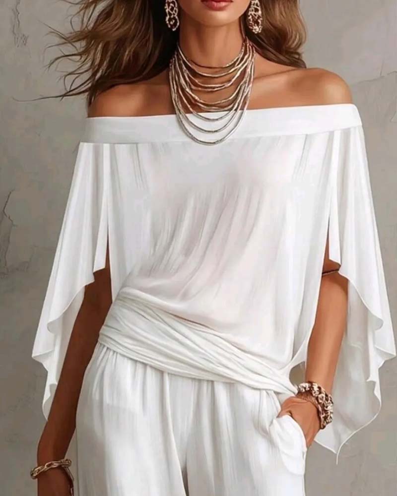 Blus Off-Shoulder Oregelbunden Löss