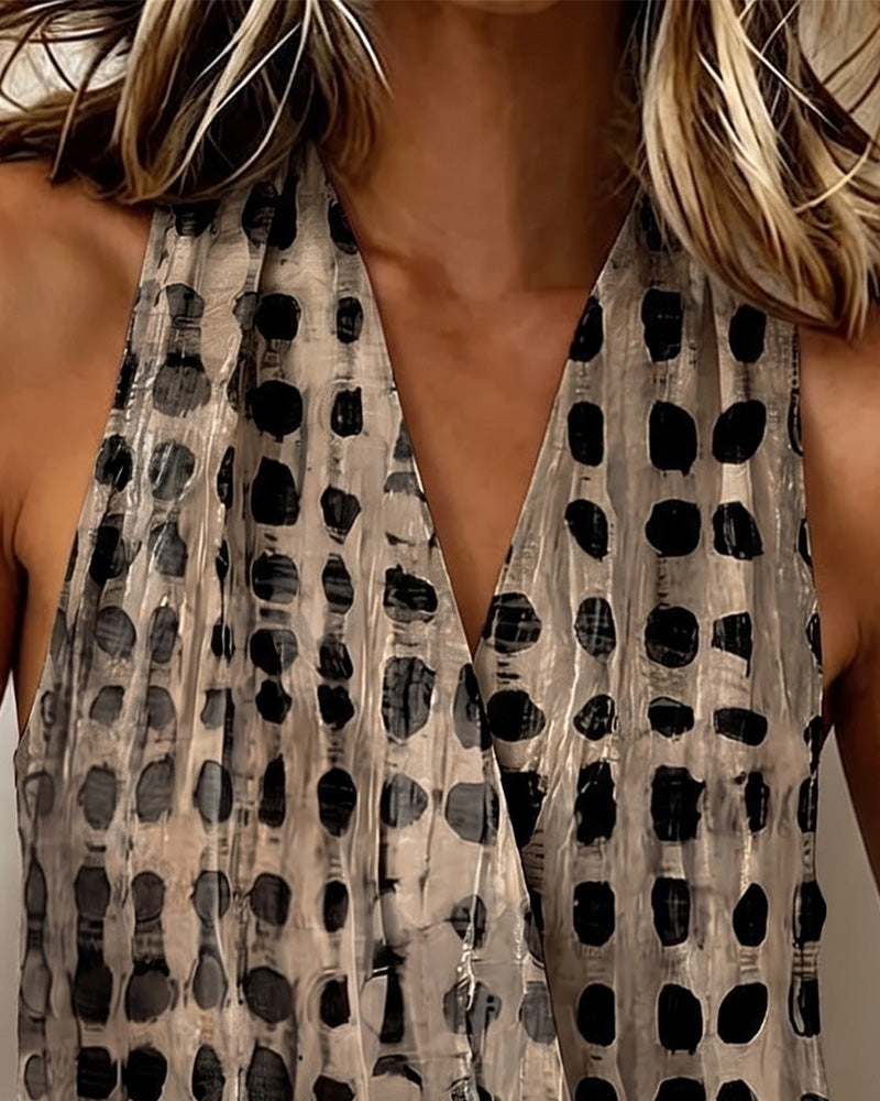 Blus V-Hals Kors Halter Prickig Ärmlös
