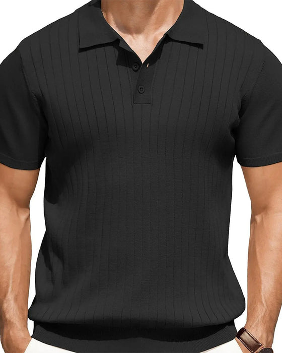 T-Shirt Ribbad Stickad Polo Krage