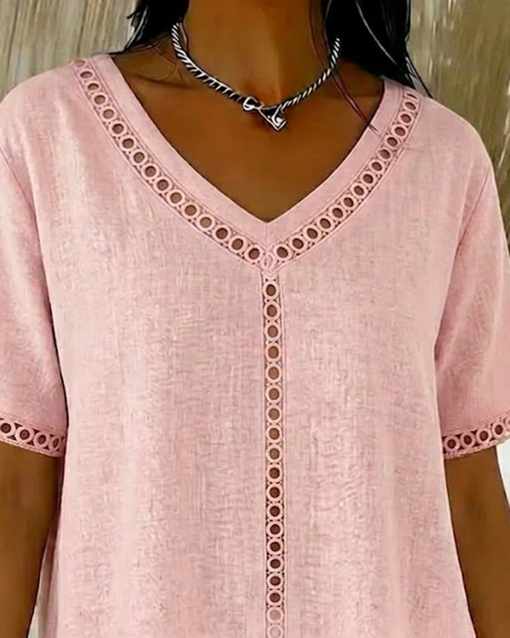 Topp Urholka V-Hals Bomull Lin