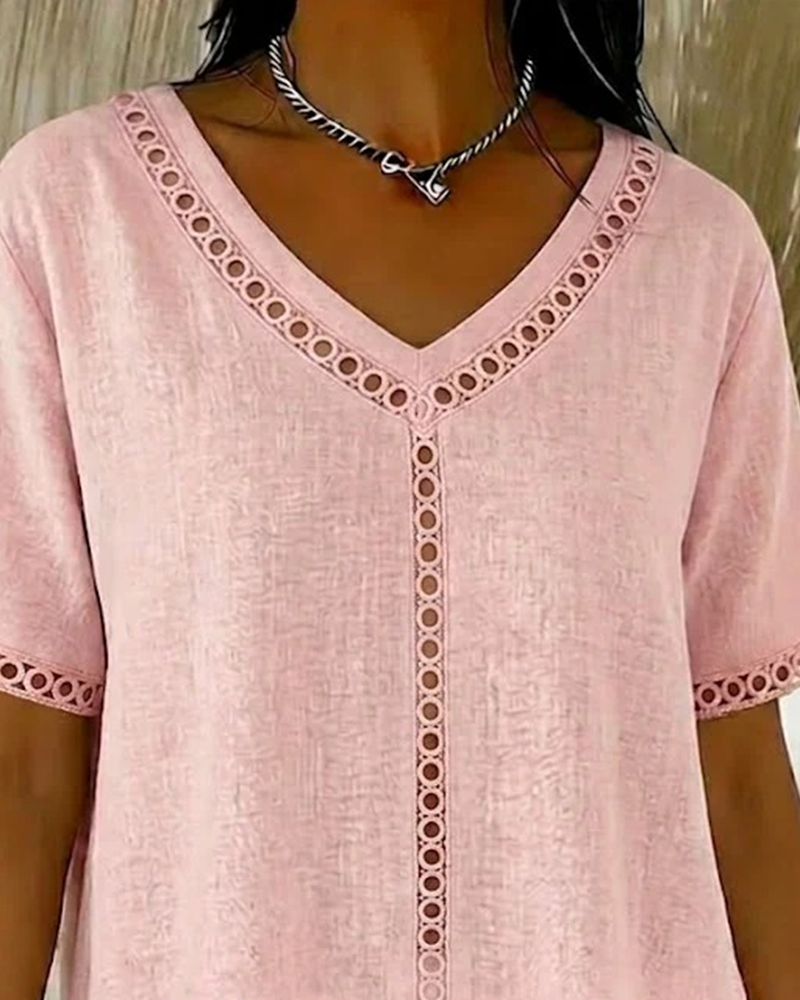 Topp Urholka V-Hals Bomull Lin