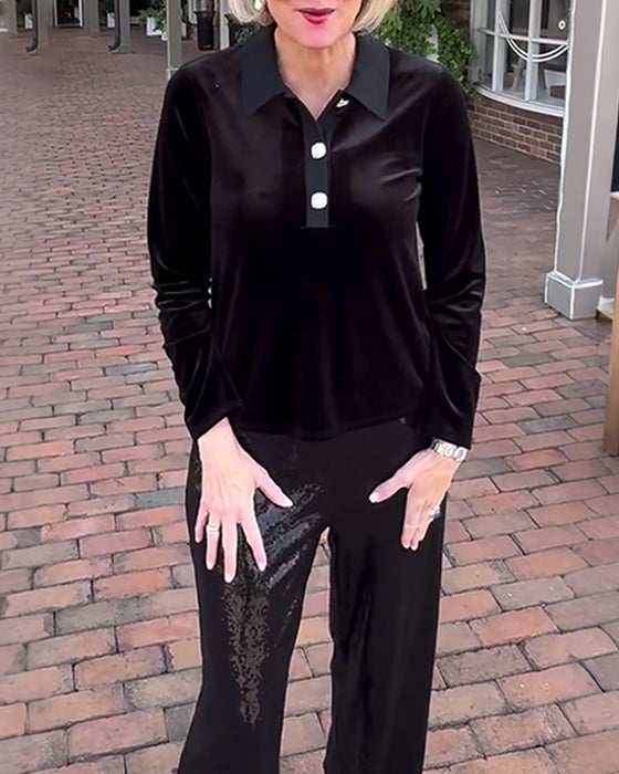 Elegant blus i enfärgad långärmad sammet