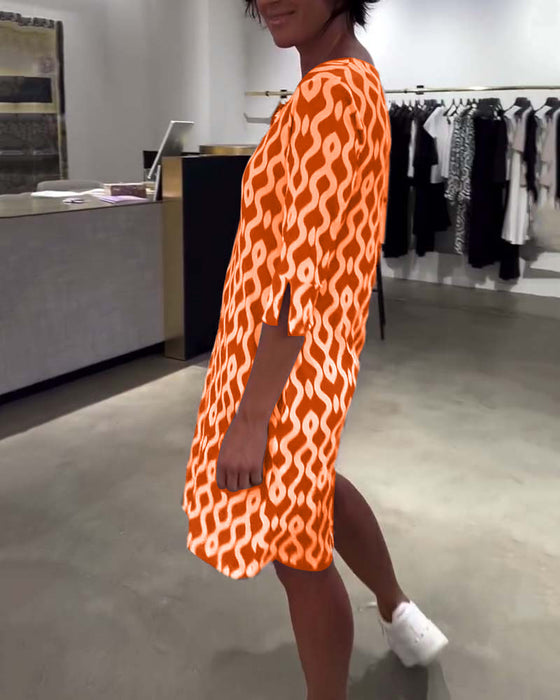 Klänning Ståkrage Midilängd Tryckt