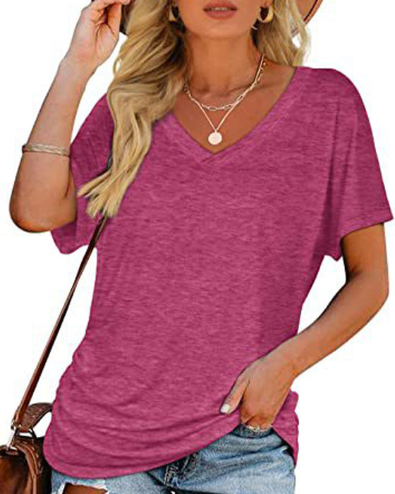 T-Shirt Veckad Enfärgad V-Ringning