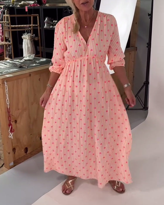 Klänning Elegant V-Ringning Hjärtmönster