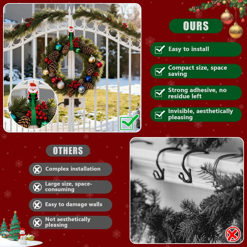 🎄🎅 Jultomte Självhäftande Krokar (12-Pack) — inga borrar, inga spikar, bara skala, fäst och häng