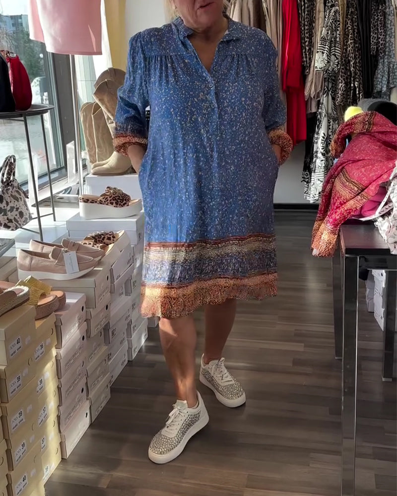 Klänning Blommigt Tryck Etnisk Stil