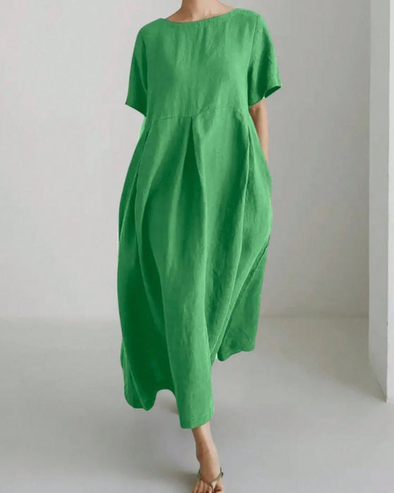 Klänning Rundhalsad Kortärmad Casual Loose Fit