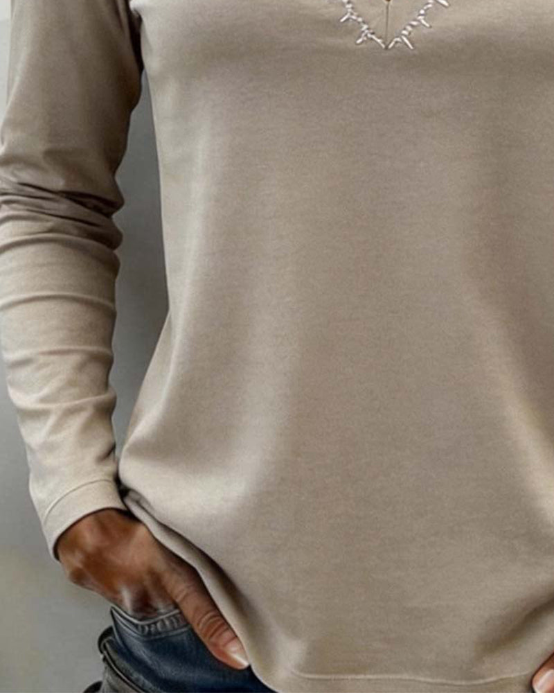 Topp V-Ringning Enfärgad Stilfull Casual