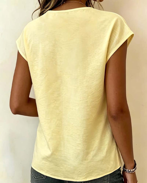 Blus V-Hals Spets Patchwork Casual