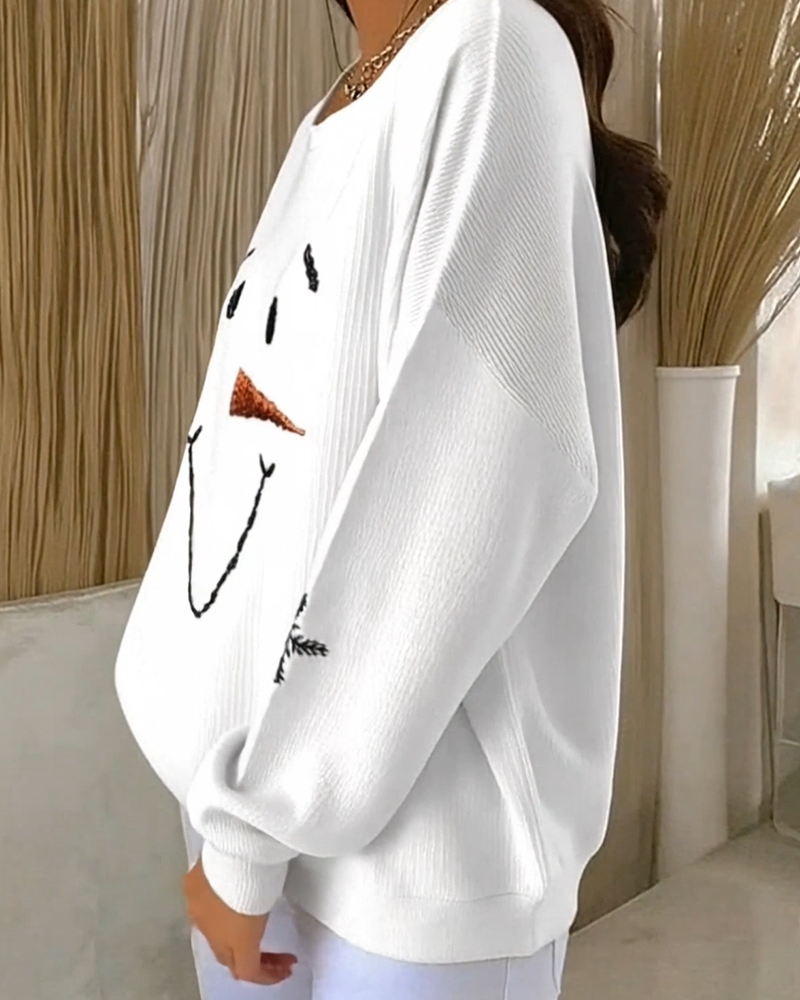 Luvtröja Snögubbe Tryckt Rundhalsad