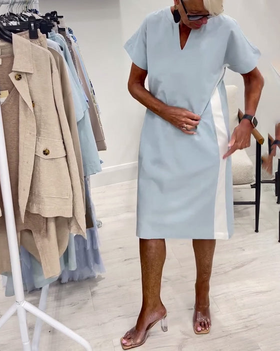 Klänning Kortärmad Kontrastfärg Rak