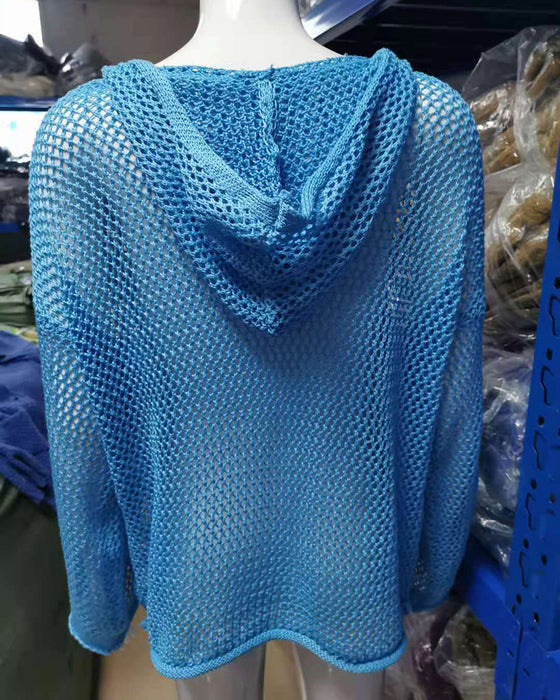 Damtoppar Virkad Hålig Med Huva Långärmad