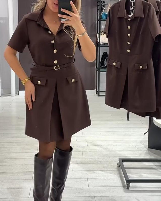 Klänning Knäppt Krage Kortärmad