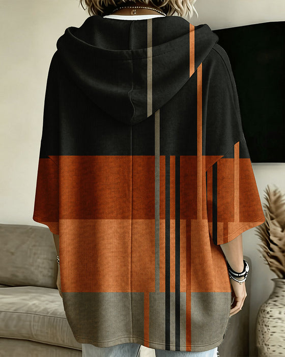 Sweatshirt Färgblock Randig Raglanaxel Huva
