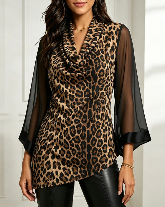 Topp Mock-Hals Leopard Asymmetrisk