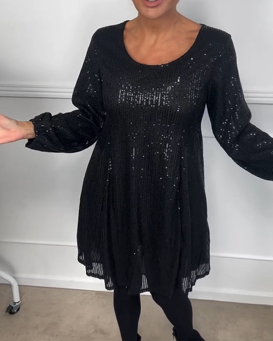 Klänning elegant lykta ärm paljett a-linje