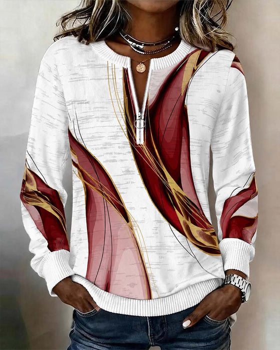 Hoodie Dragkedja Pullover Kontrast Löss