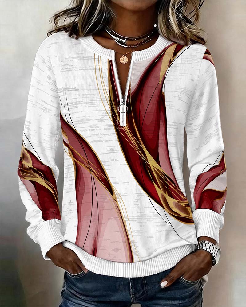 Hoodie Dragkedja Pullover Kontrast Löss