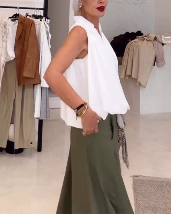 Blus Utan Ärmar Krage Lös