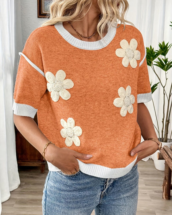 Knit Top Tredimensionell Blommig