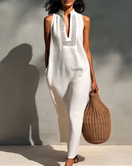 Klänning Ärmlös V-ringning Lång