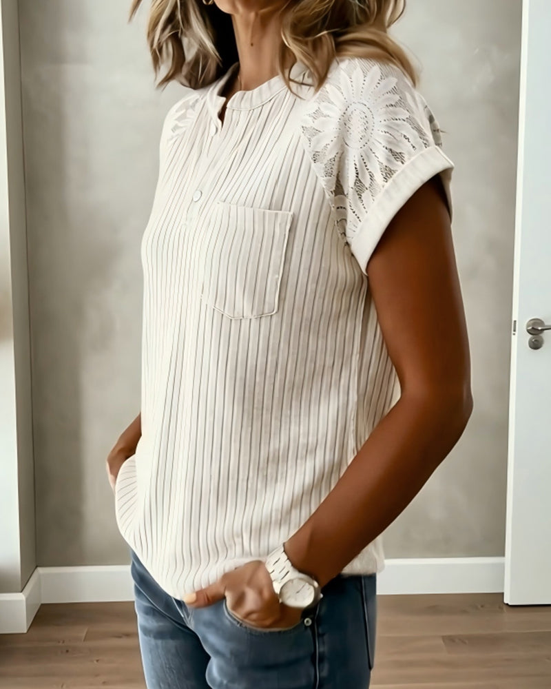 Topp Ribbstickad Enfärgad Kortärmad