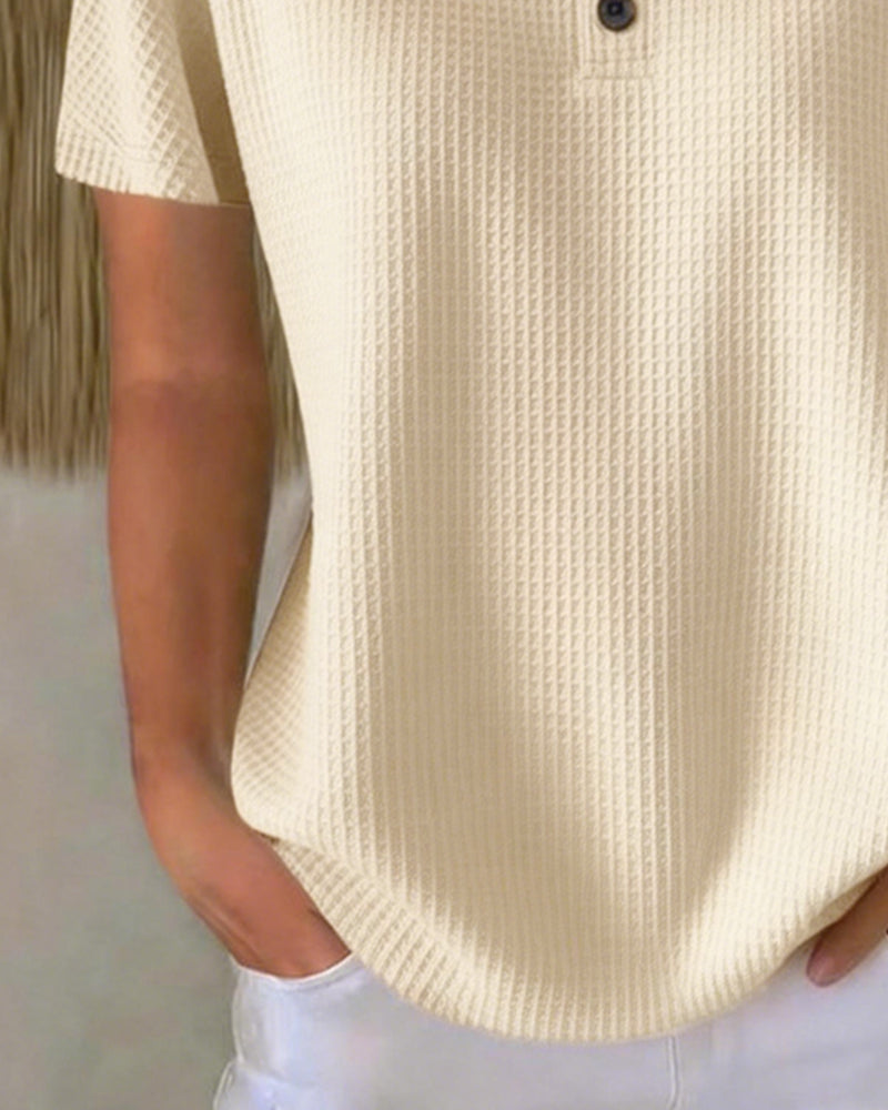 T-shirt Knapp V-ringning Avslappnad