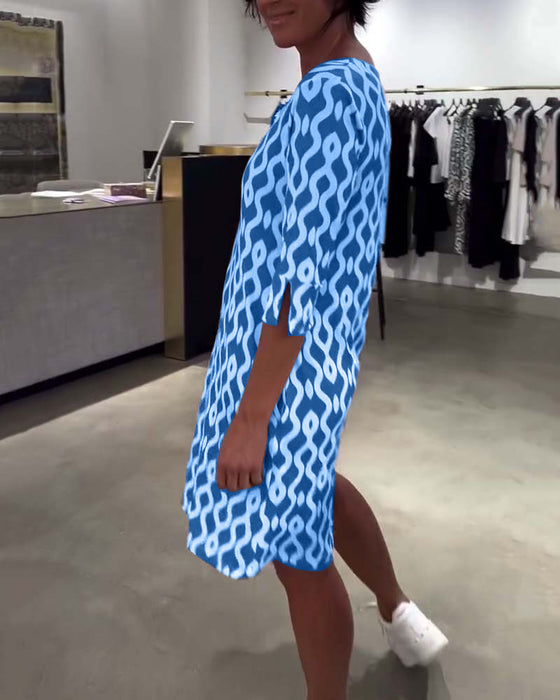 Klänning Ståkrage Midilängd Tryckt