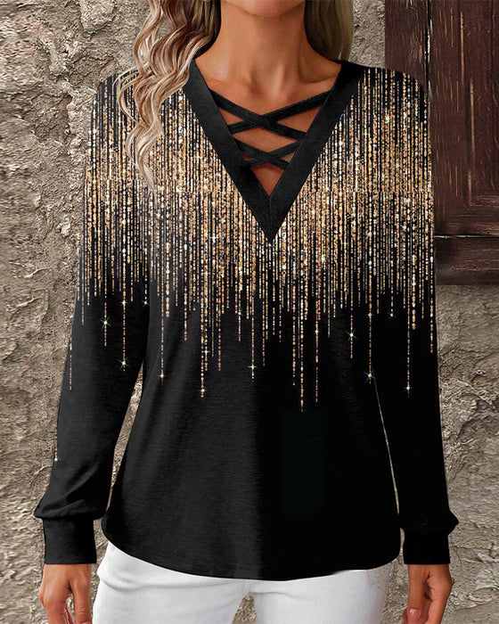 Topp V-Ringad Tryckt Slim-Fit