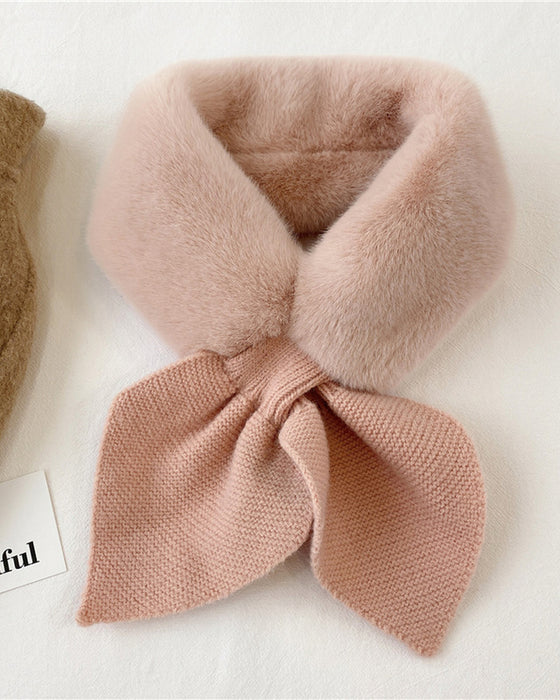 Modern Stickad Päls Halsduk Med Patchwork