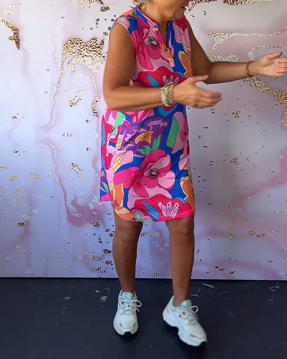 Ärmlös klänning med blommigt tryck