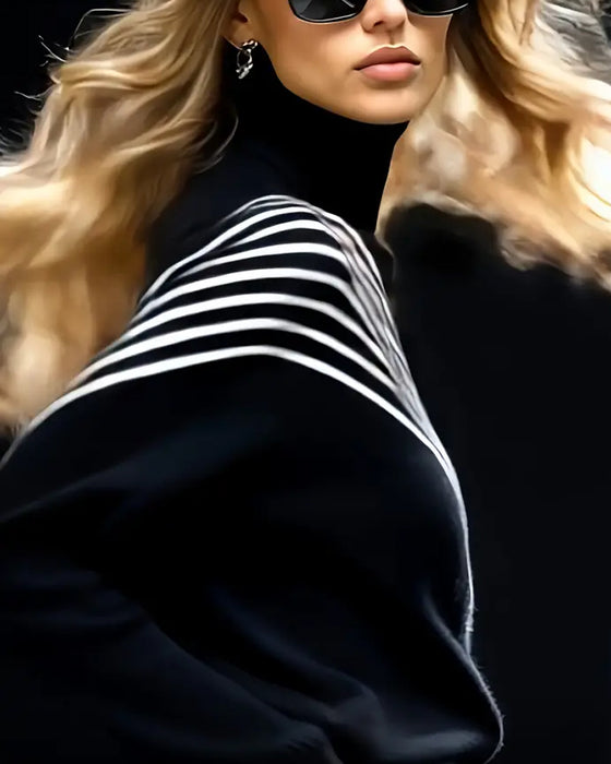 Tröja Turtleneck Randig Drop Shoulder