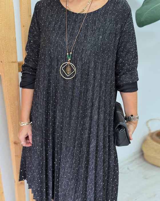 Klänning Rund Halsringning Glimmande Plisserad Mode