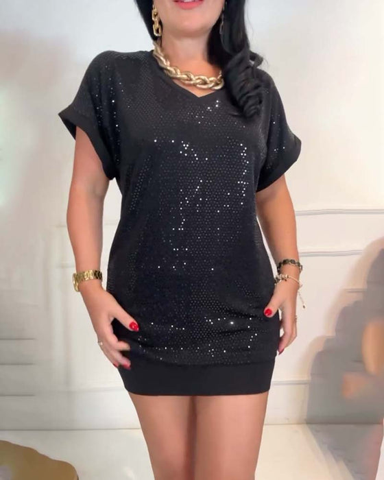 Blus V-ringning Paljetter Elegant